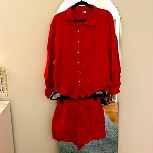 2 Piece Long Sleeve Lounge Sets Linen Button Down Size M